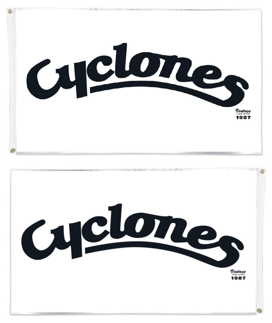 Cyclones Script 2 Sided White Flag