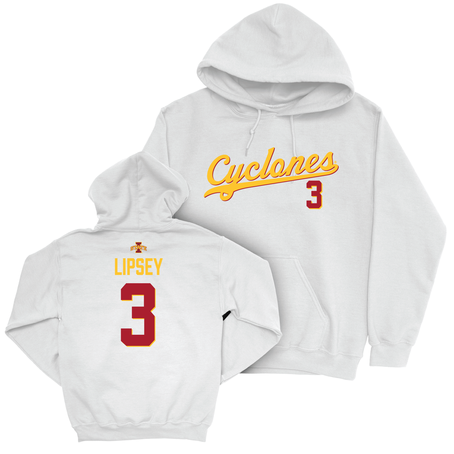 Iowa State Men's Basketball White Script Hoodie - Tamin Lipsey | #3