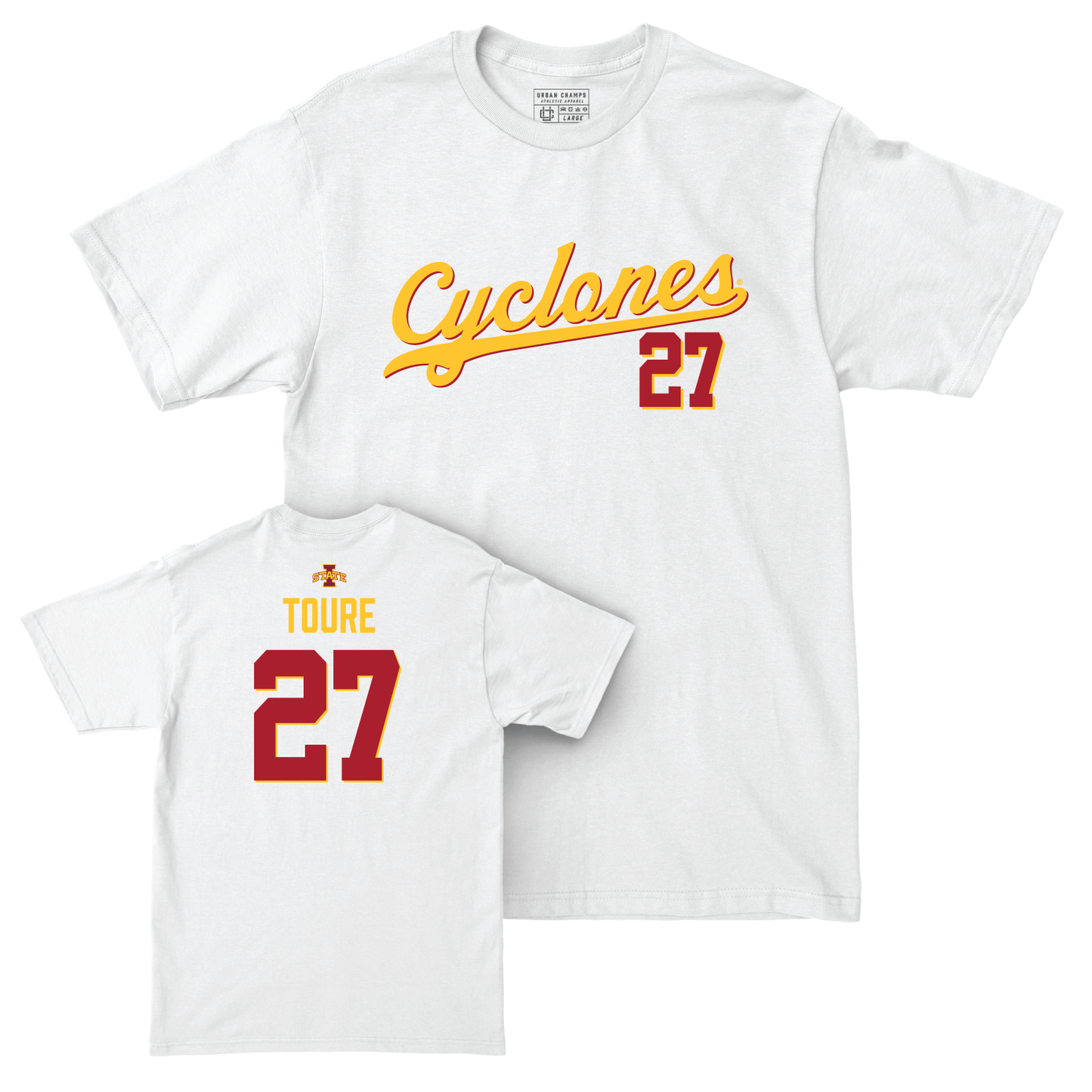 Iowa State Men's Basketball White Script Comfort Colors Tee - Killyan Toure
