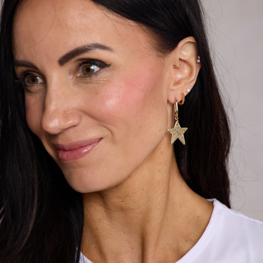 Gold Leaf Tate Star Huggie Earrings