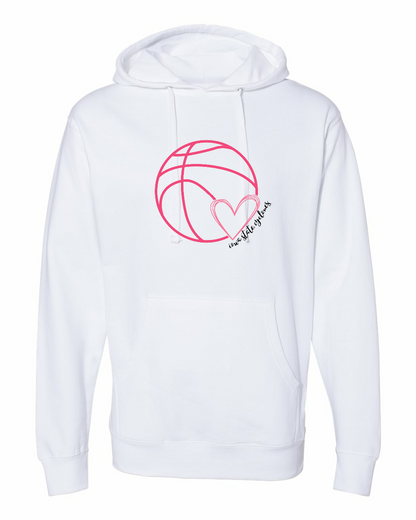 White - Basketball with Heart - Midweight Hooded Sweatshirt