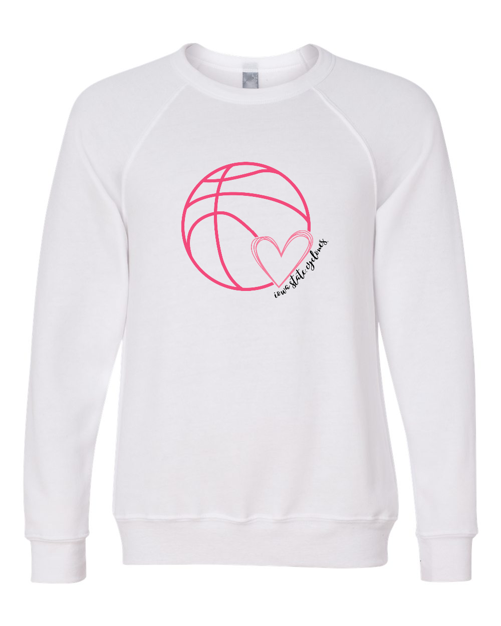 White - Basketball with Heart - Fleece Crewneck Sweatshirt