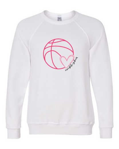 White - Basketball with Heart - Fleece Crewneck Sweatshirt
