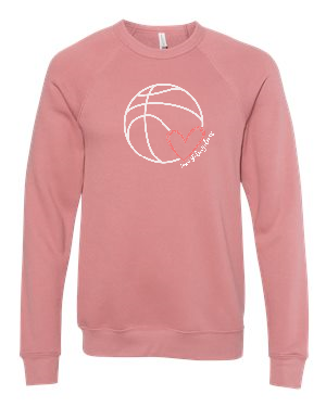 Pink - Basketball with Heart - Fleece Crewneck Sweatshirt
