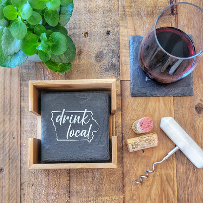 Drink Local Iowa Slate Coaster