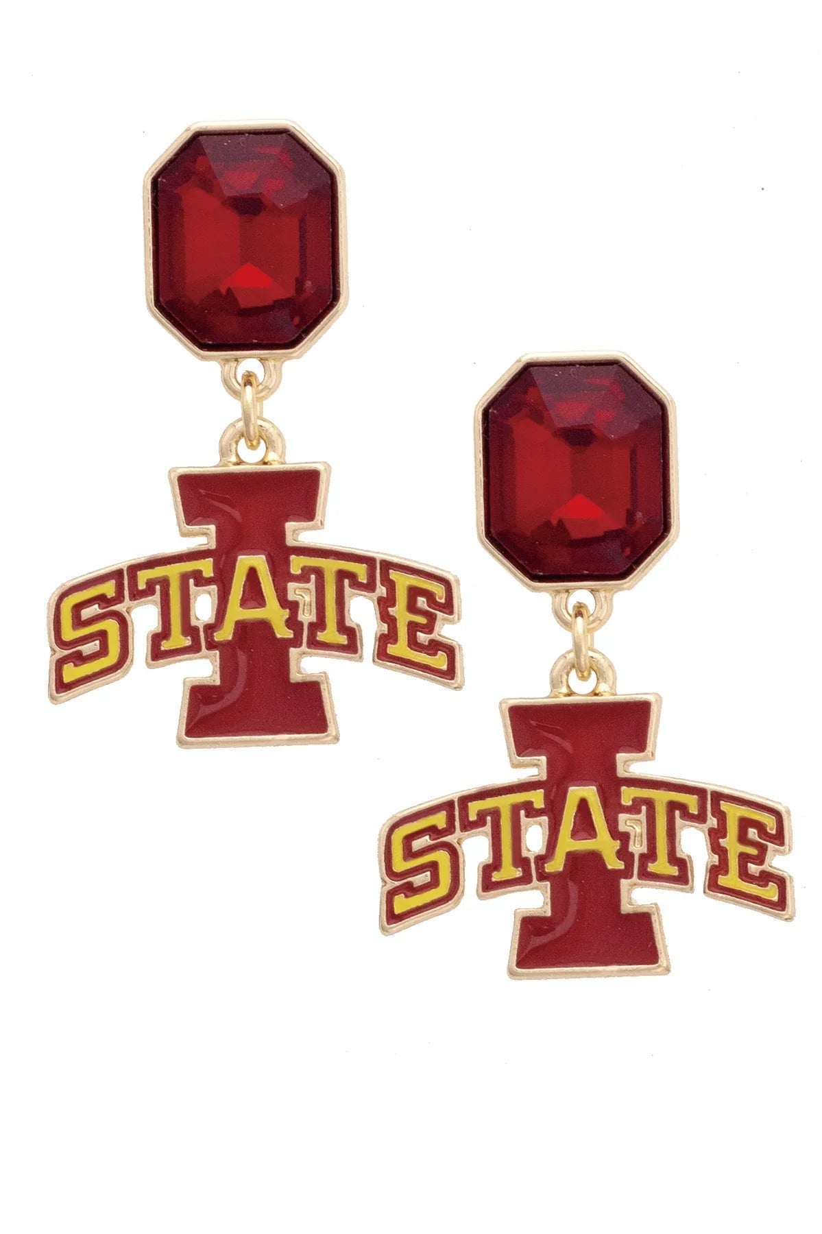 Iowa State Cyclones Rhinestone Enamel Logo Earrings in Shiny Gold