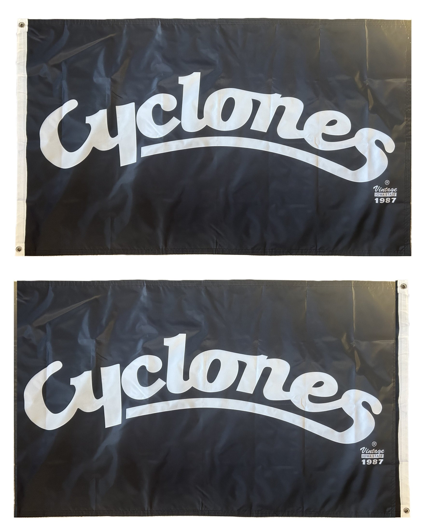 Summer Cyclone Script Cyclones Script 2 Sided Black 4x6 Flag – Cyclone Fanatic Shop