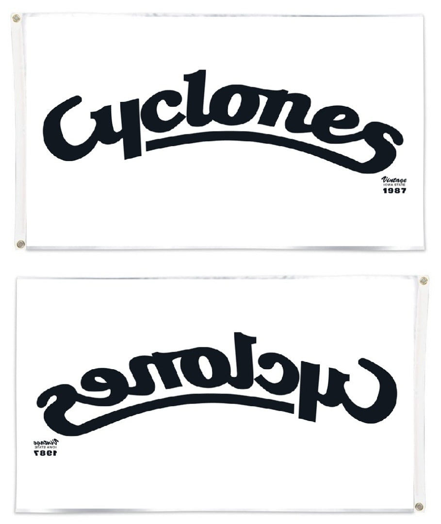 Cyclones Script Logo 3x5 White Flag