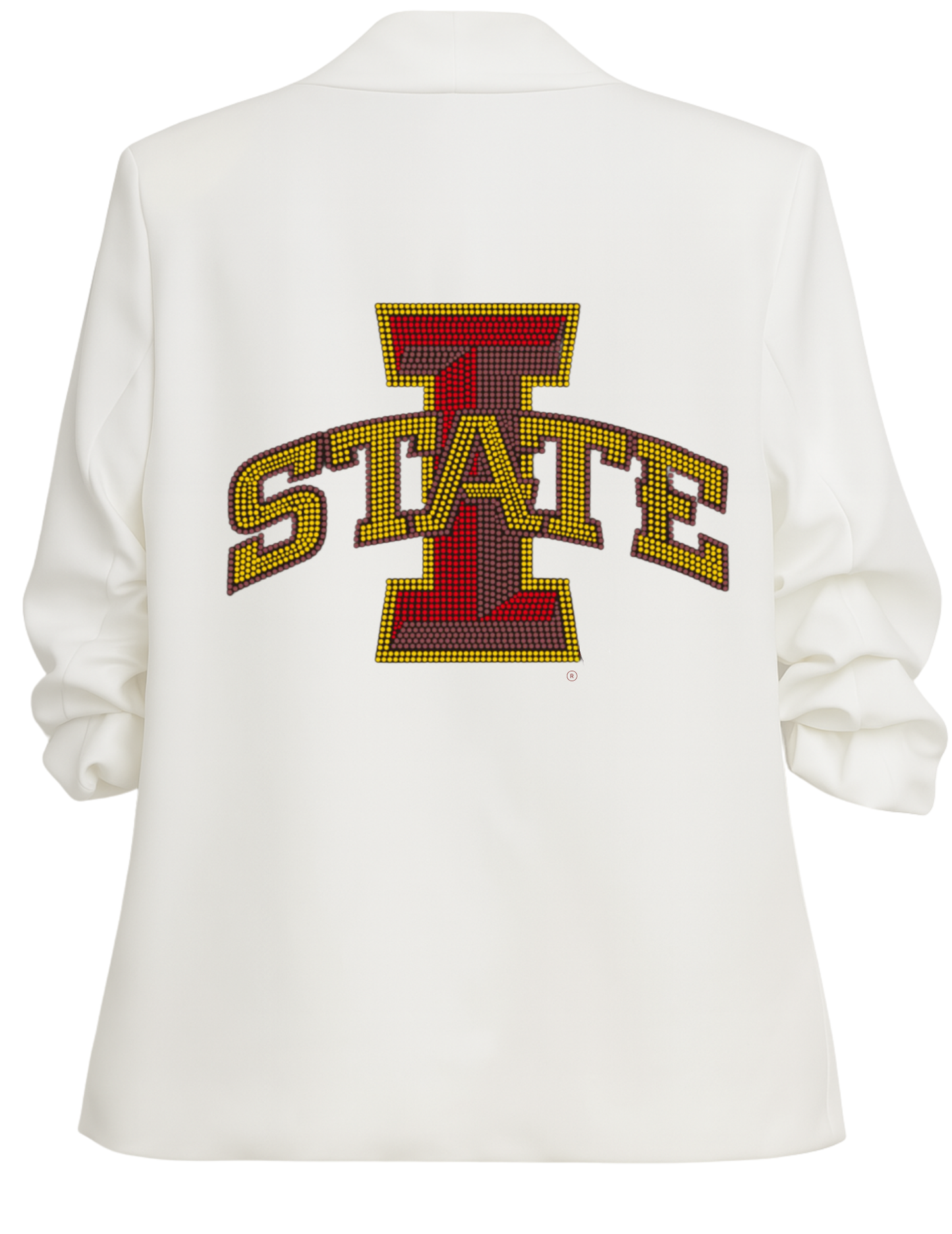 Iowa State Large I State White Ruched Sleeve Blazer