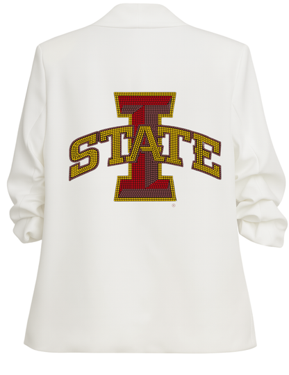 Iowa State Large I State White Ruched Sleeve Blazer