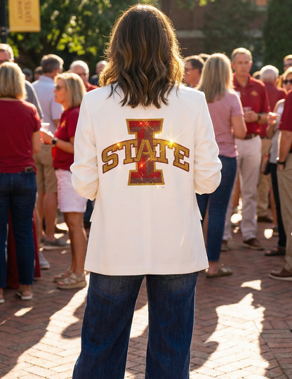 Iowa State Large I State White Ruched Sleeve Blazer