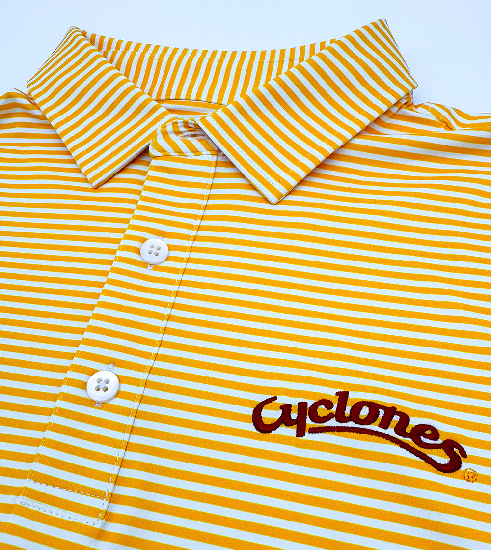 Iowa State Vintage Cyclones Script Striped Performance Polo