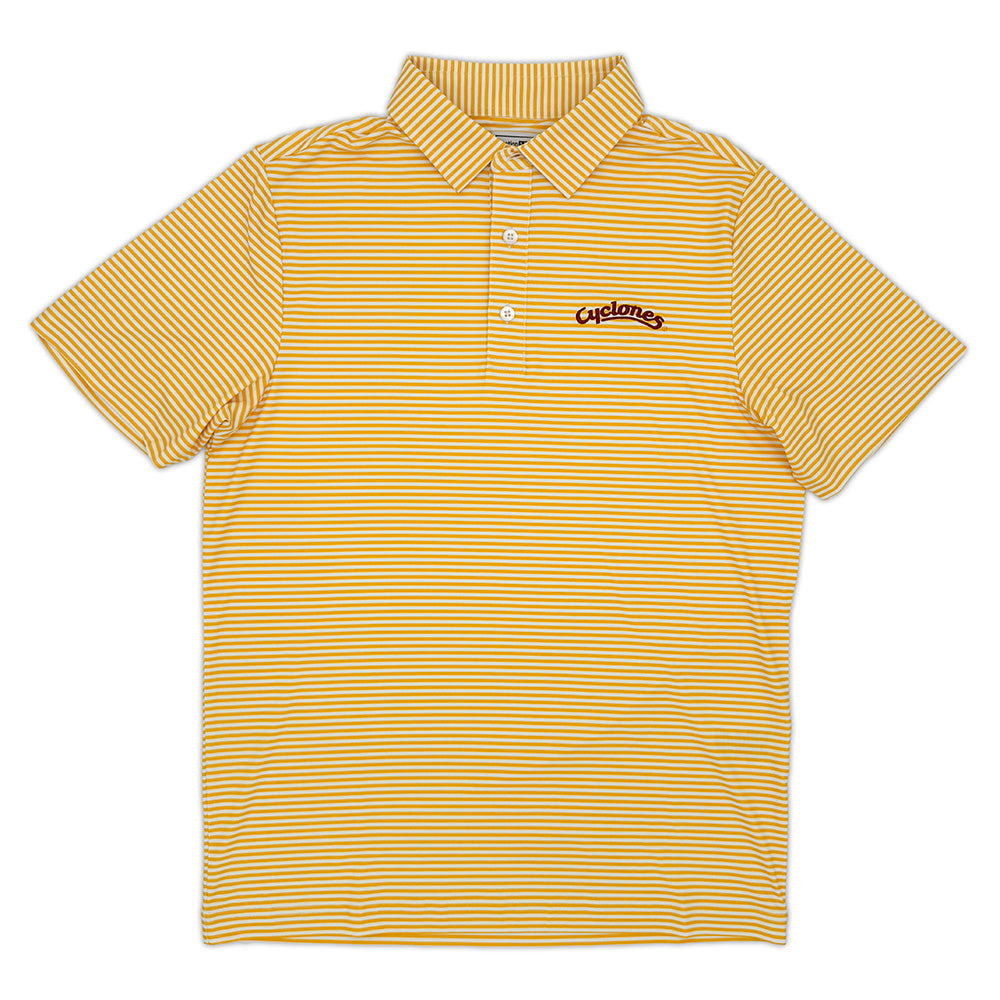 Iowa State Vintage Cyclones Script Striped Performance Polo