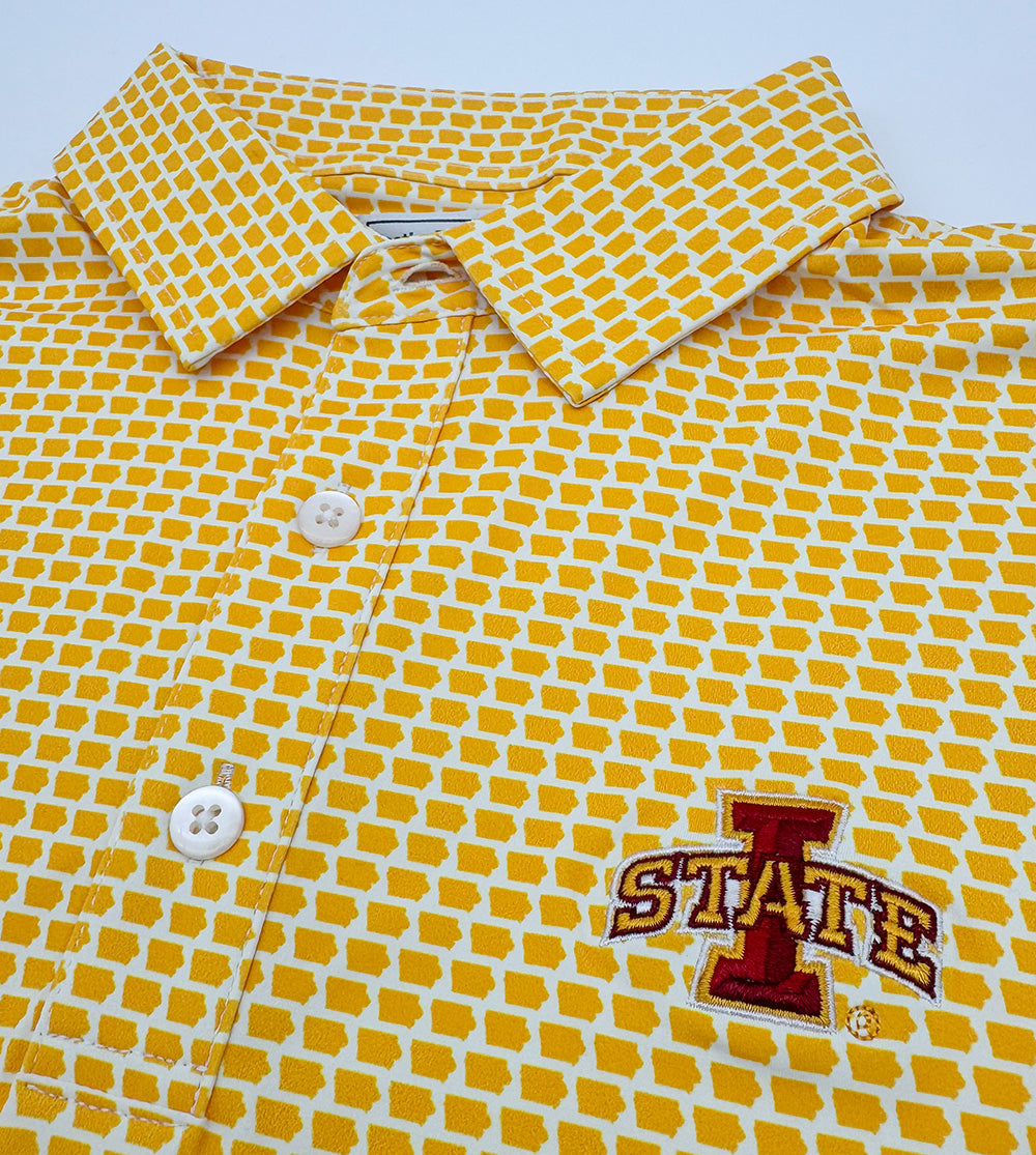 Iowa State Map Pattern Performance Polo, Gold