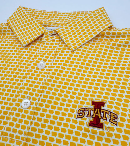 Iowa State Map Pattern Performance Polo, Gold