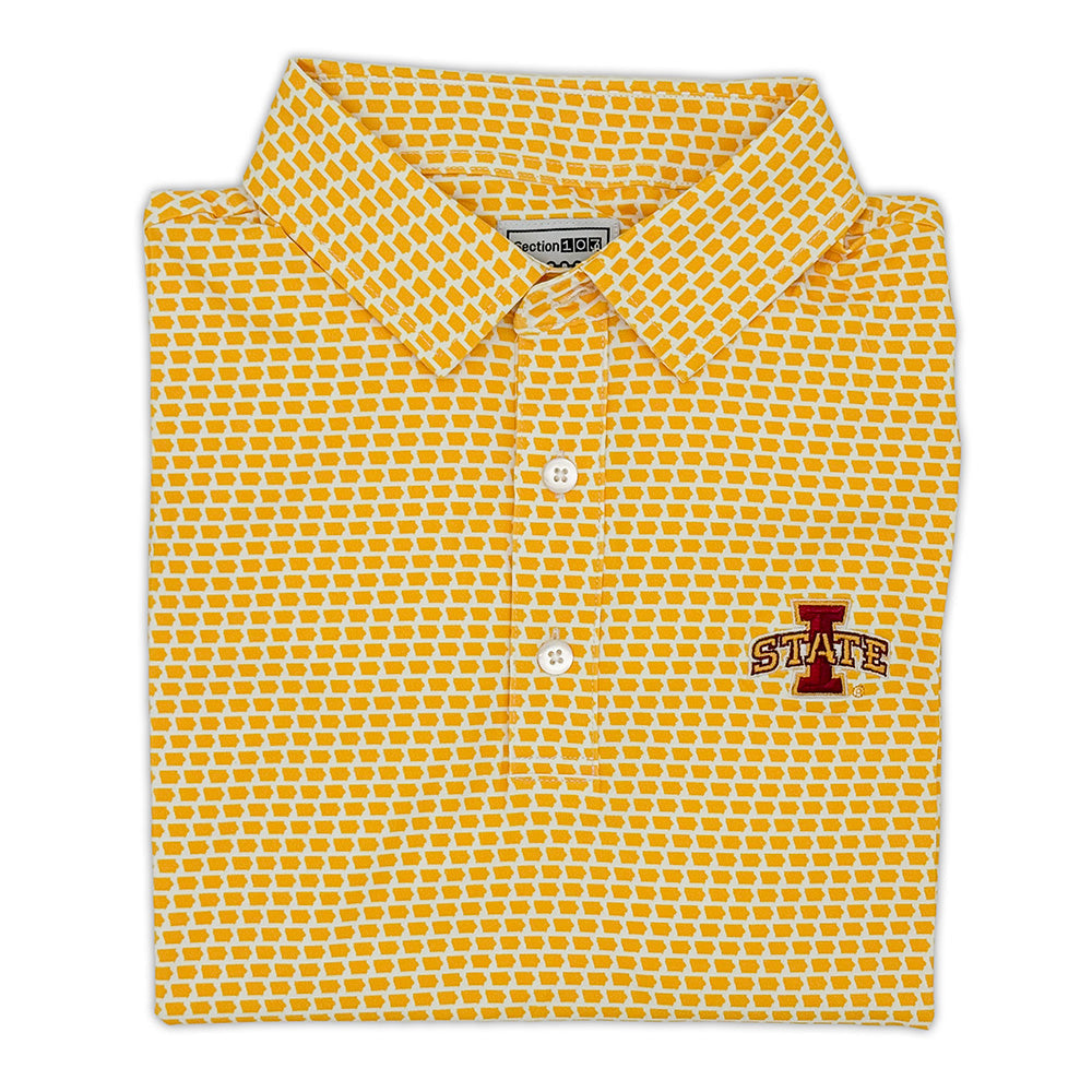 Iowa State Map Pattern Performance Polo, Gold