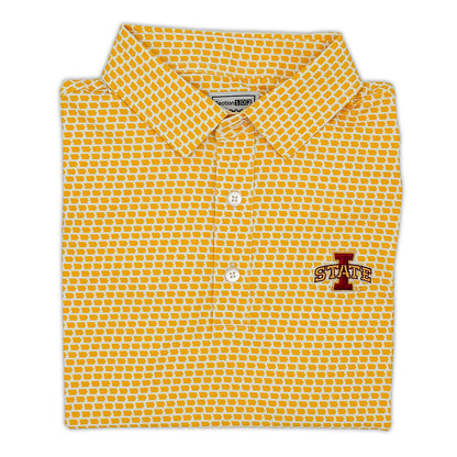Iowa State Map Pattern Performance Polo, Gold