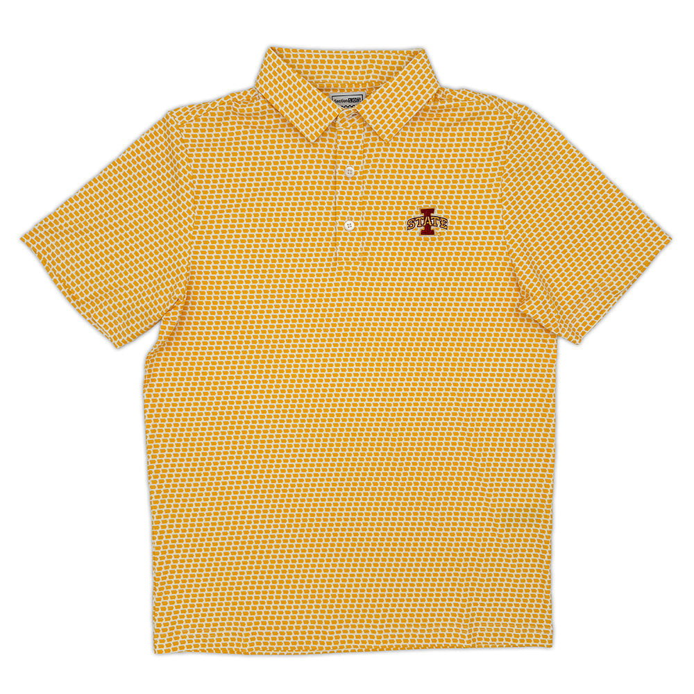 Iowa State Map Pattern Performance Polo, Gold