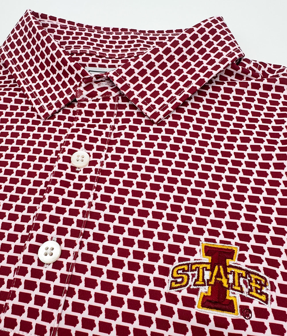 Iowa State Map Pattern Performance Polo, Cardinal