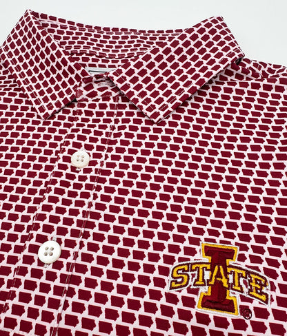 Iowa State Map Pattern Performance Polo, Cardinal