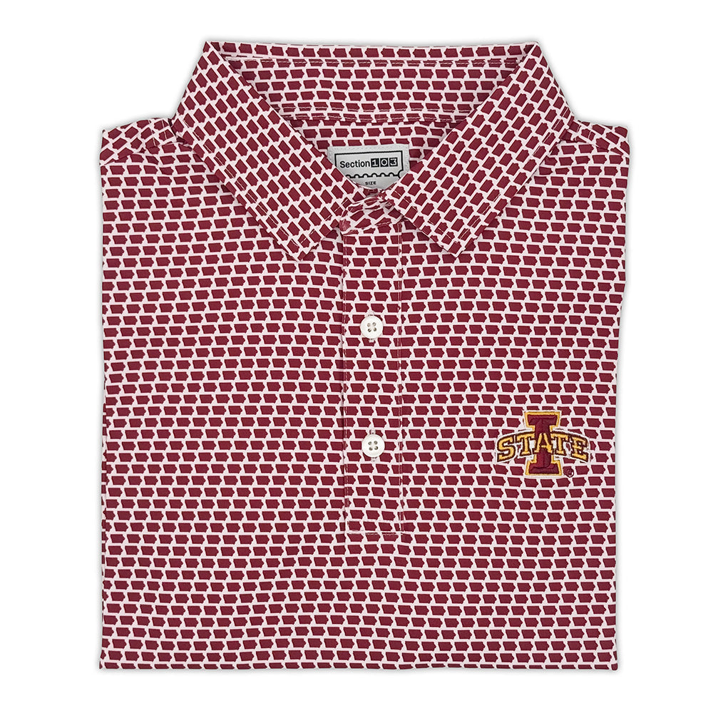 Iowa State Map Pattern Performance Polo, Cardinal