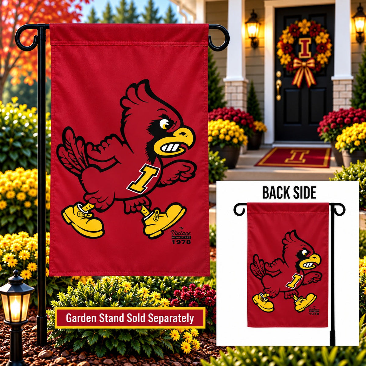 Iowa State Cyclones Vintage Angry Cy 2-Sided Cardinal Garden Flag 13x18