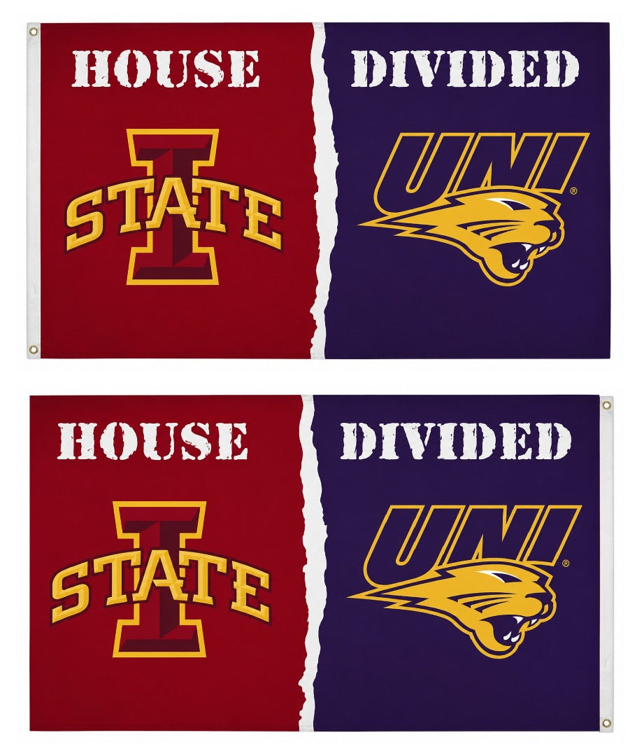 Iowa State vs UNI House Divided Flag 3x5 Rivalry 2 Sided