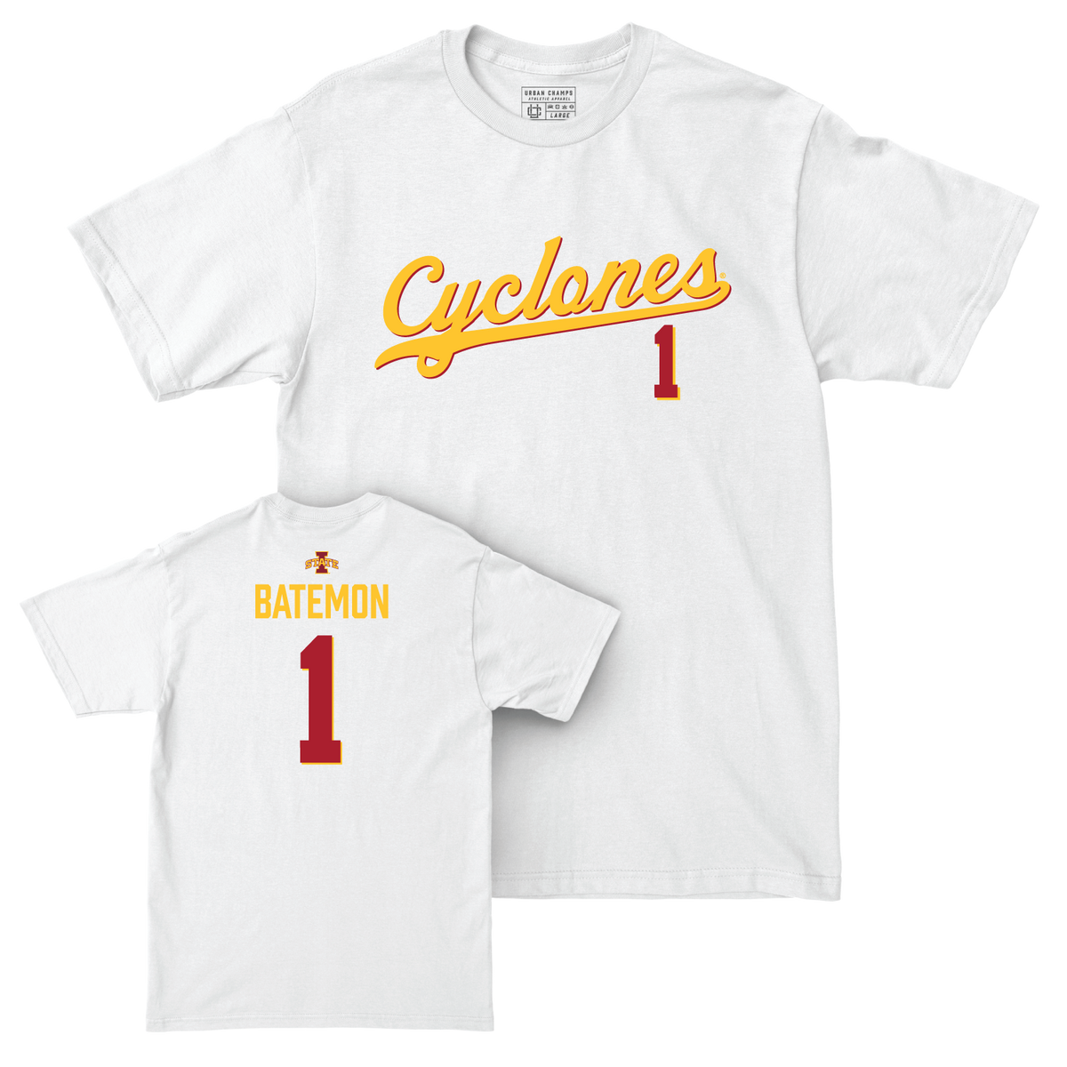 Iowa State Men's Basketball White Script Comfort Colors Tee  - Jamarion Batemon
