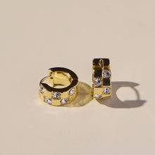 Gold Pavé Checkered Huggies