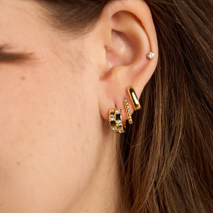 Gold Pavé Checkered Huggies
