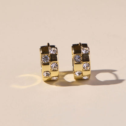 Gold Pavé Checkered Huggies