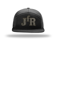 JfR Leather Patch Seven-Panel Trucker Hat — Black — Front