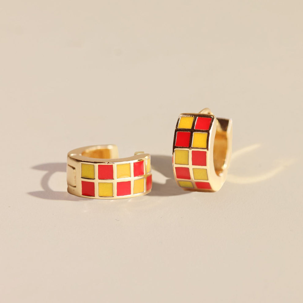Red & Yellow Checkered Enamel Huggies – Cyclone Fanatic Shop