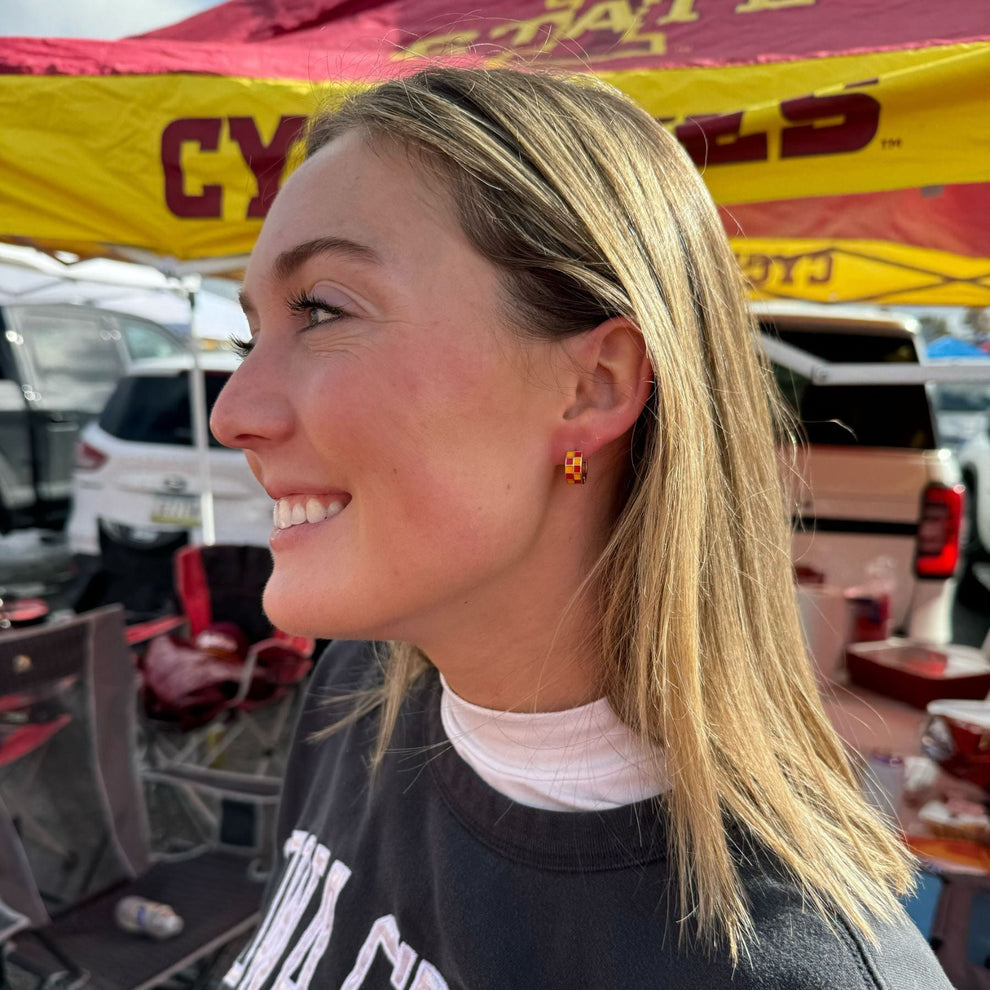 Red & Yellow Checkered Enamel Huggies – Cyclone Fanatic Shop