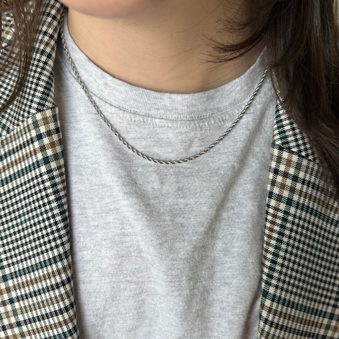 Silver Waterproof Rope Chain Necklace
