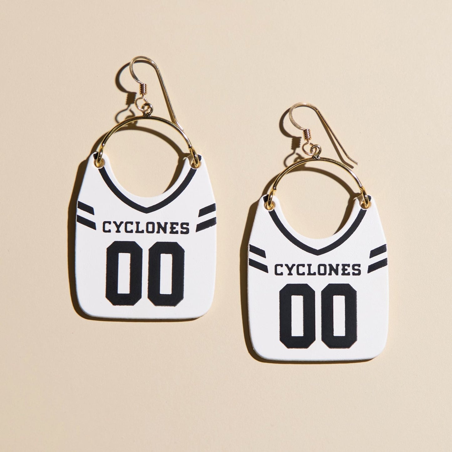 White & Black Iowa State University Football Jersey Earrings