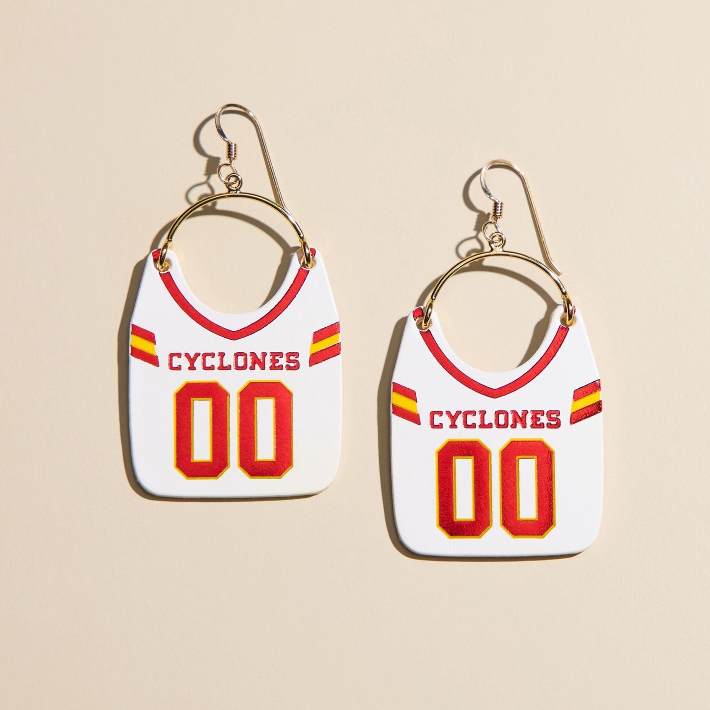 White & Red Iowa State University Football Jersey Earrings